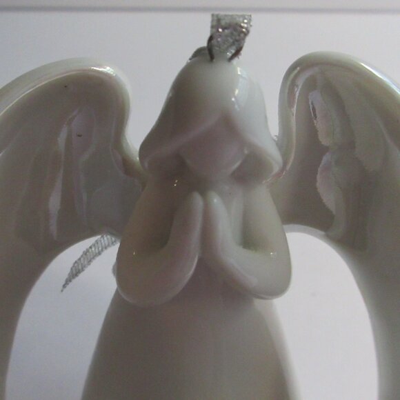 Apple Tree Design Porcelain Angel 3D Nativity Ornament White Gold Trim Christmas - Picture 4 of 12